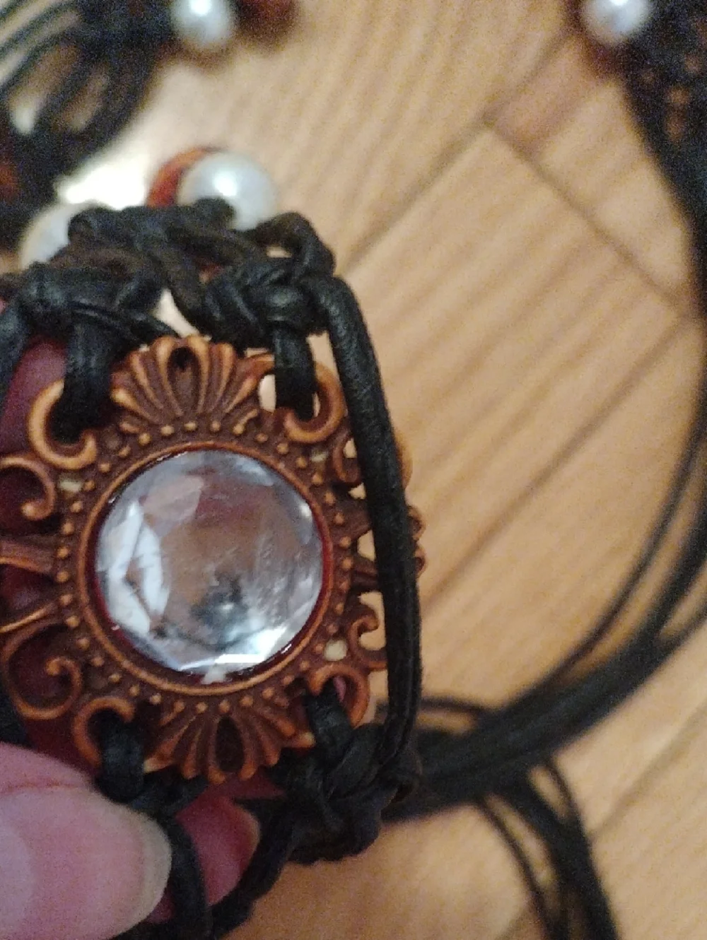 Y2K Black Leather Beaded Fringe Belt with Pearls and Copper Accents